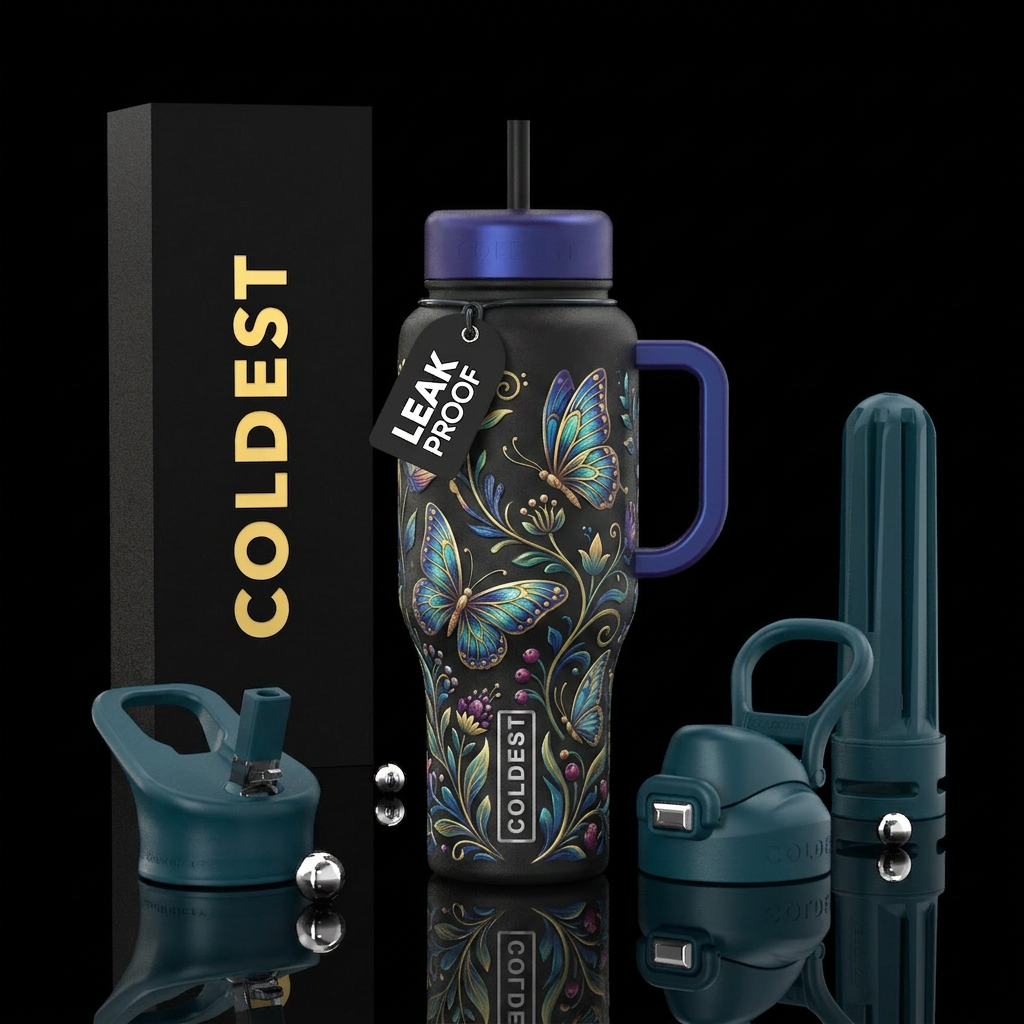 european, inbued, butterfly, happy mood, luxurious... water bottle design