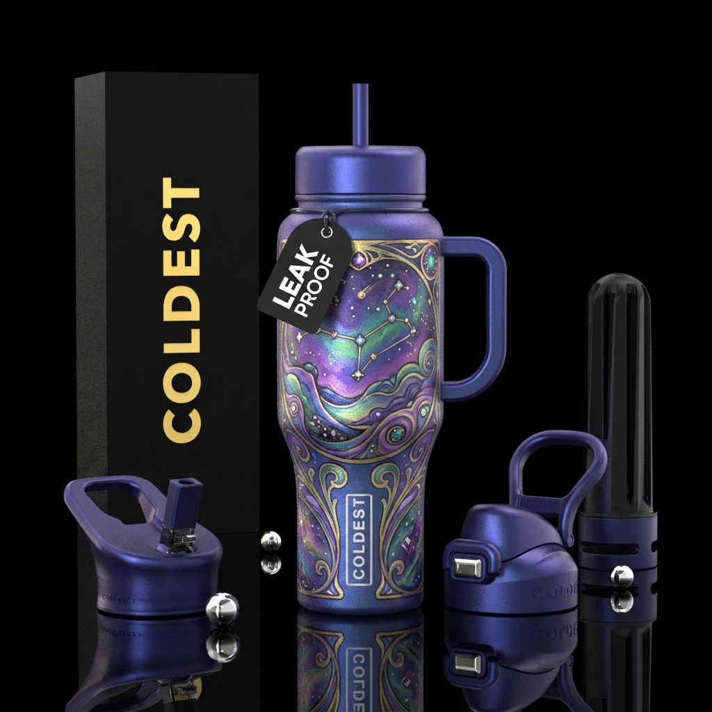 irridescent, european nova inspired, painting, lux... water bottle design