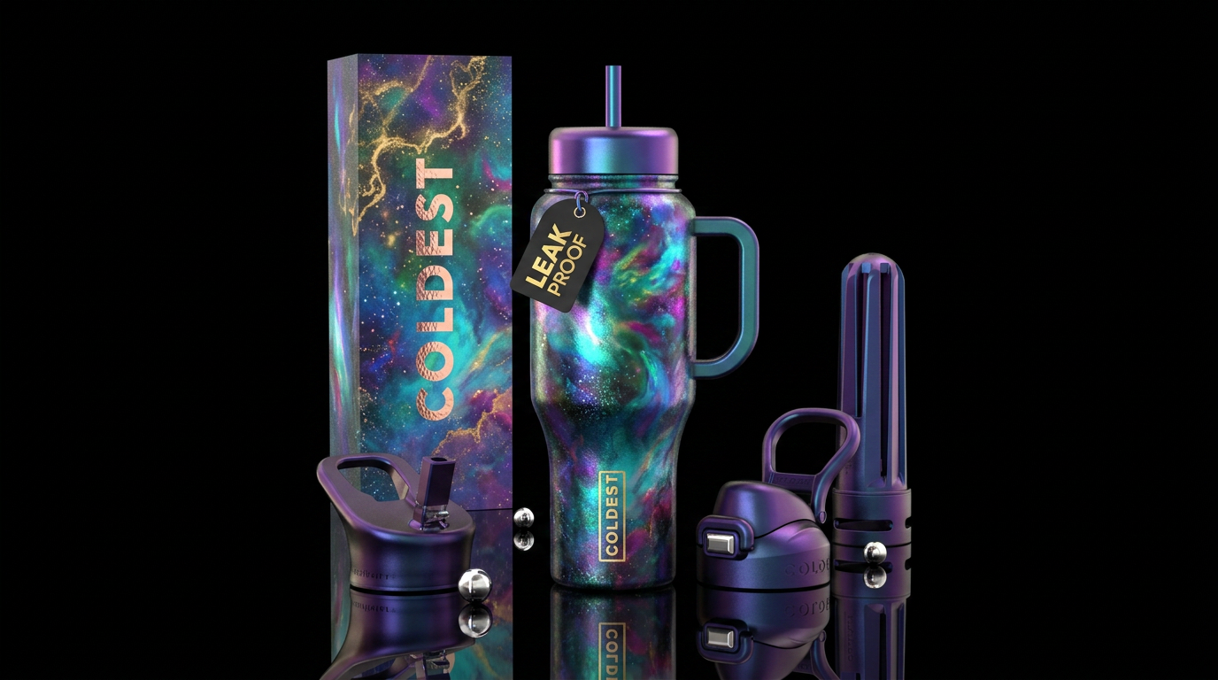 irridescent, european nova inspired, painting, lux... water bottle design