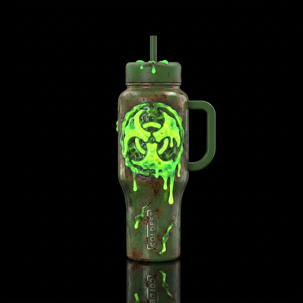 Halloween inbied Toxic waste symbol, vibrant, glow... water bottle design