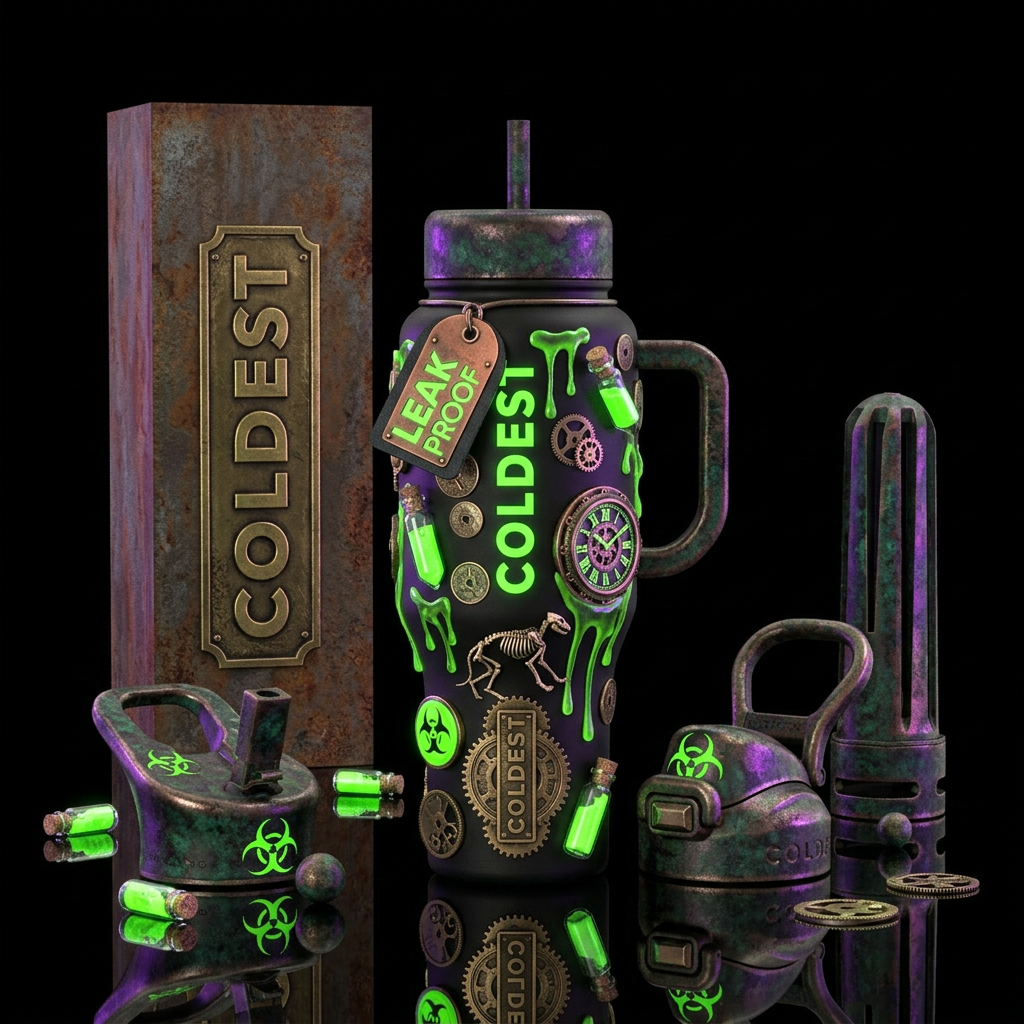 Halloween inbied Toxic waste symbol, vibrant, glow... water bottle design