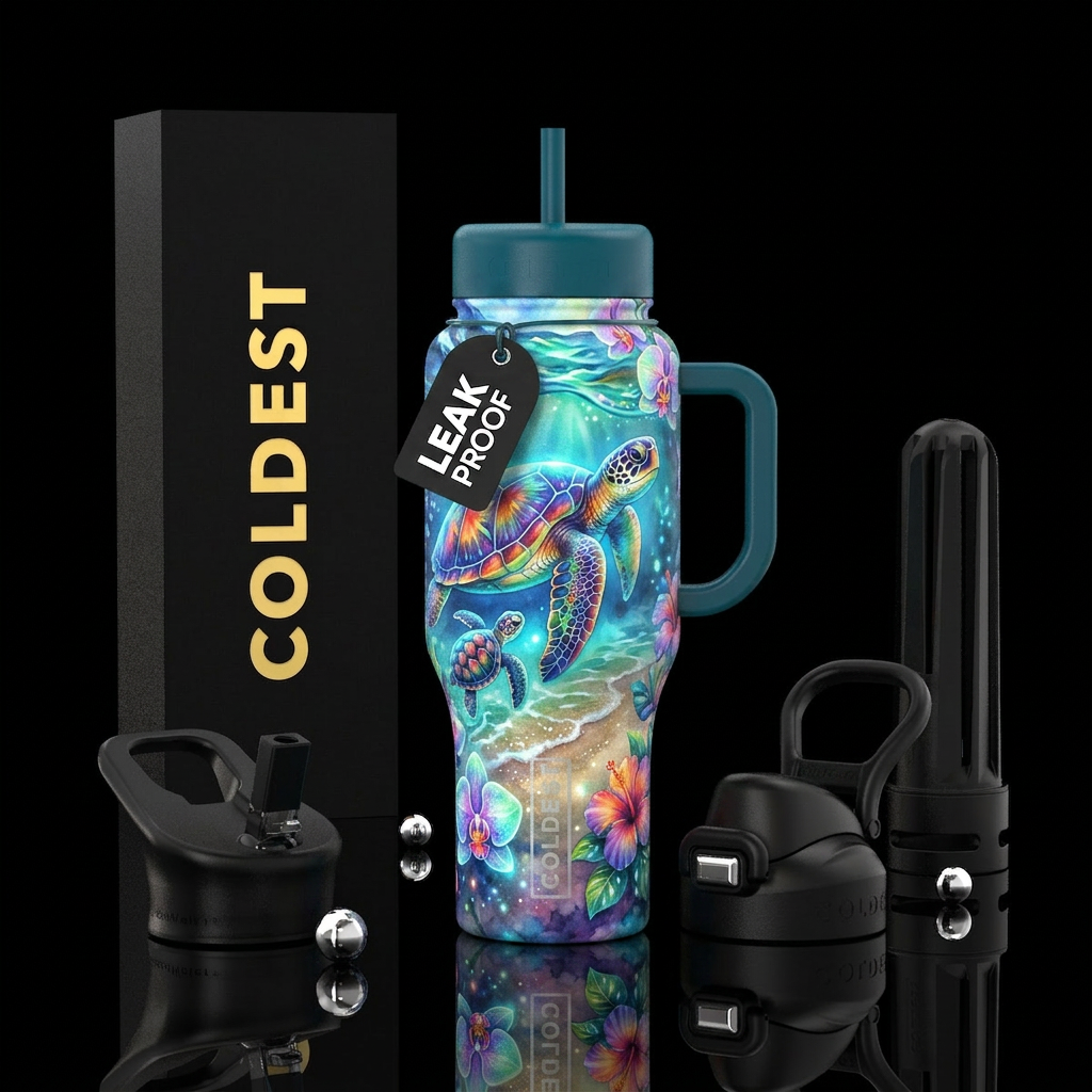 Bioluminescent waters, shimmer sand beach, glowie ... water bottle design