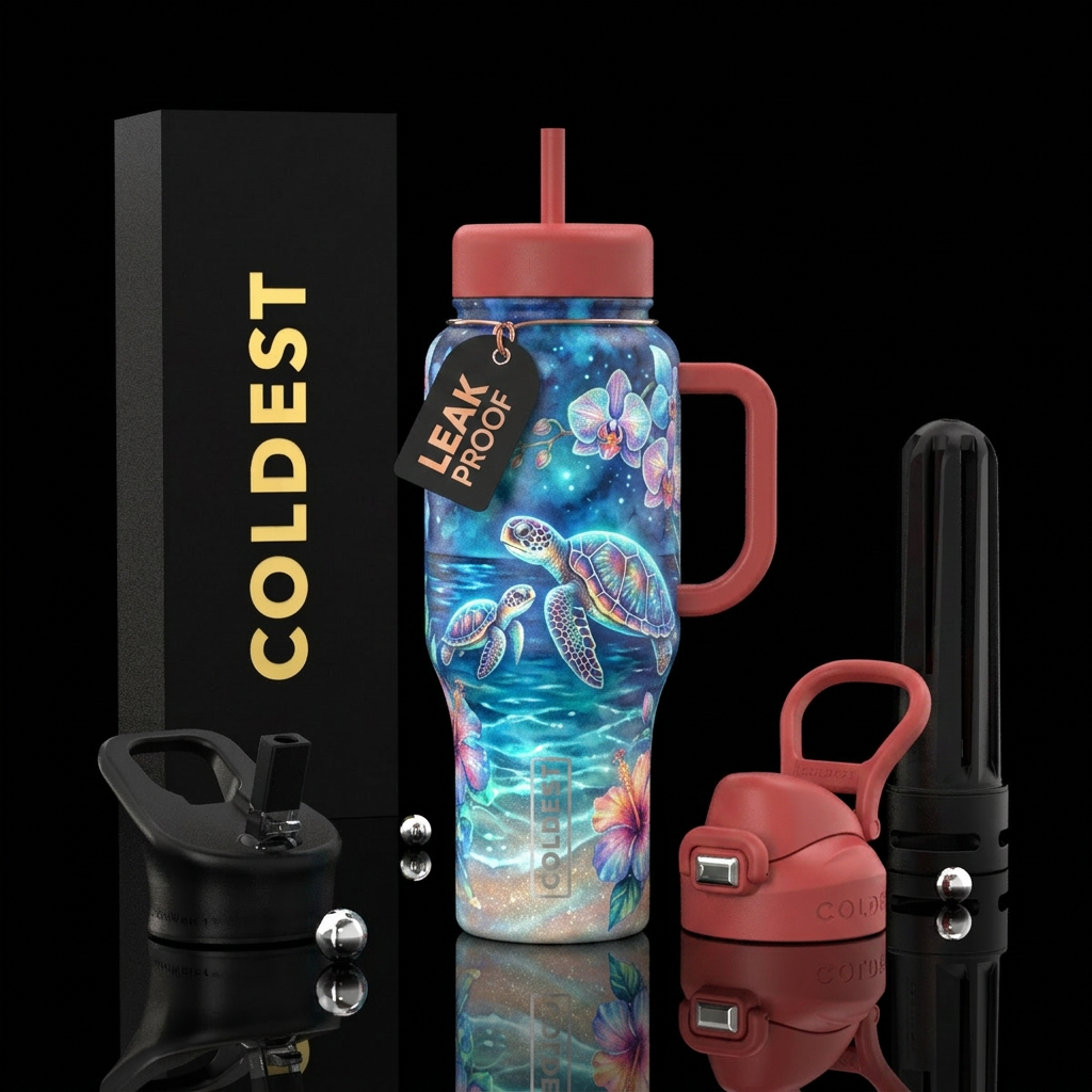 Bioluminescent waters, shimmer sand beach, glowie ... water bottle design