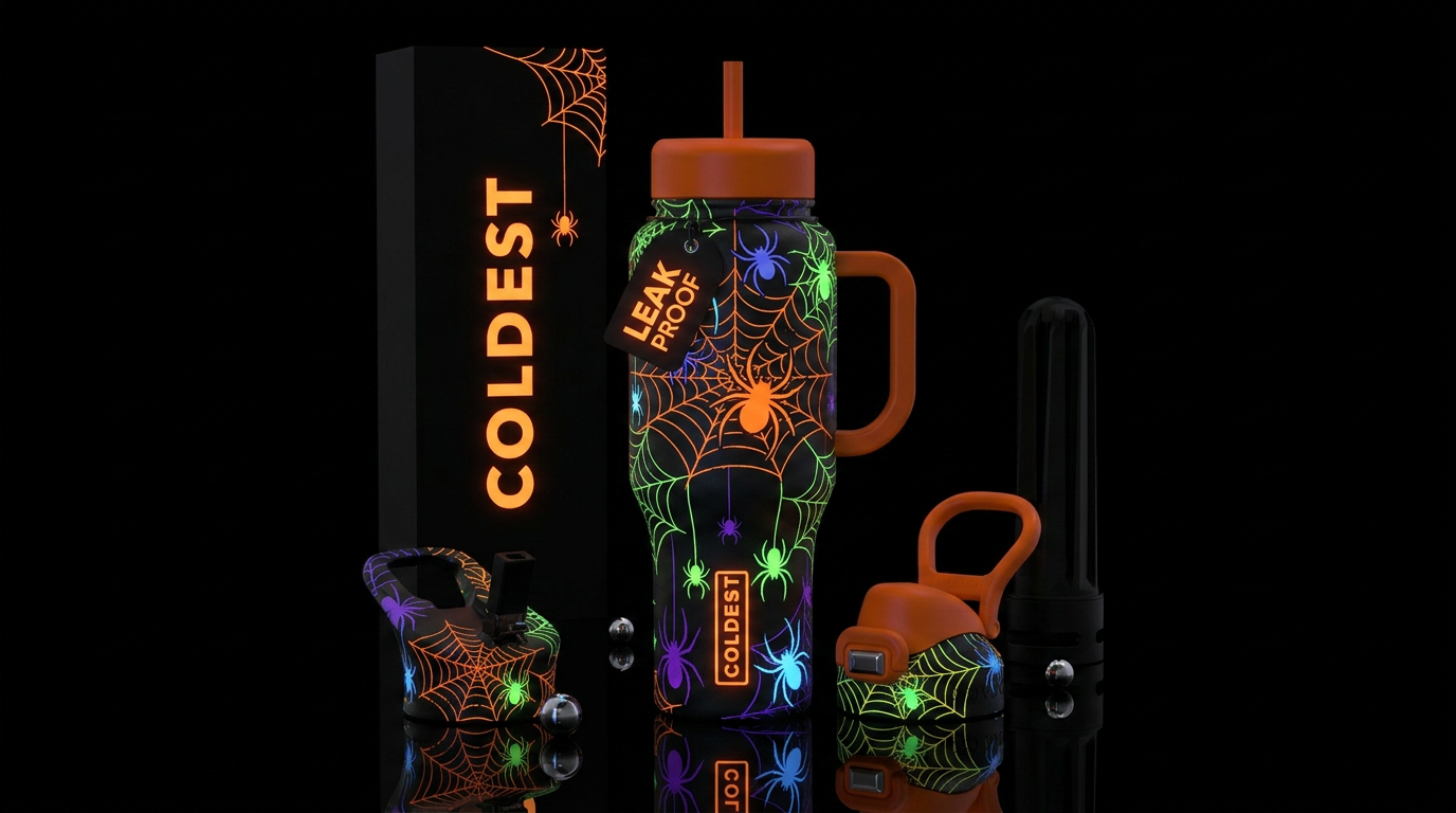 Halloween inbied glow in the dark stylistic spider... water bottle design