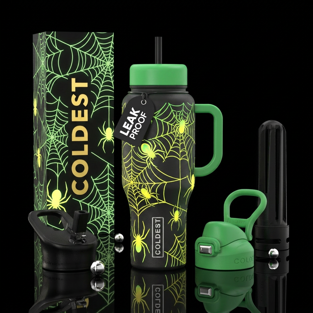 Halloween inbied glow in the dark stylistic spider... water bottle design