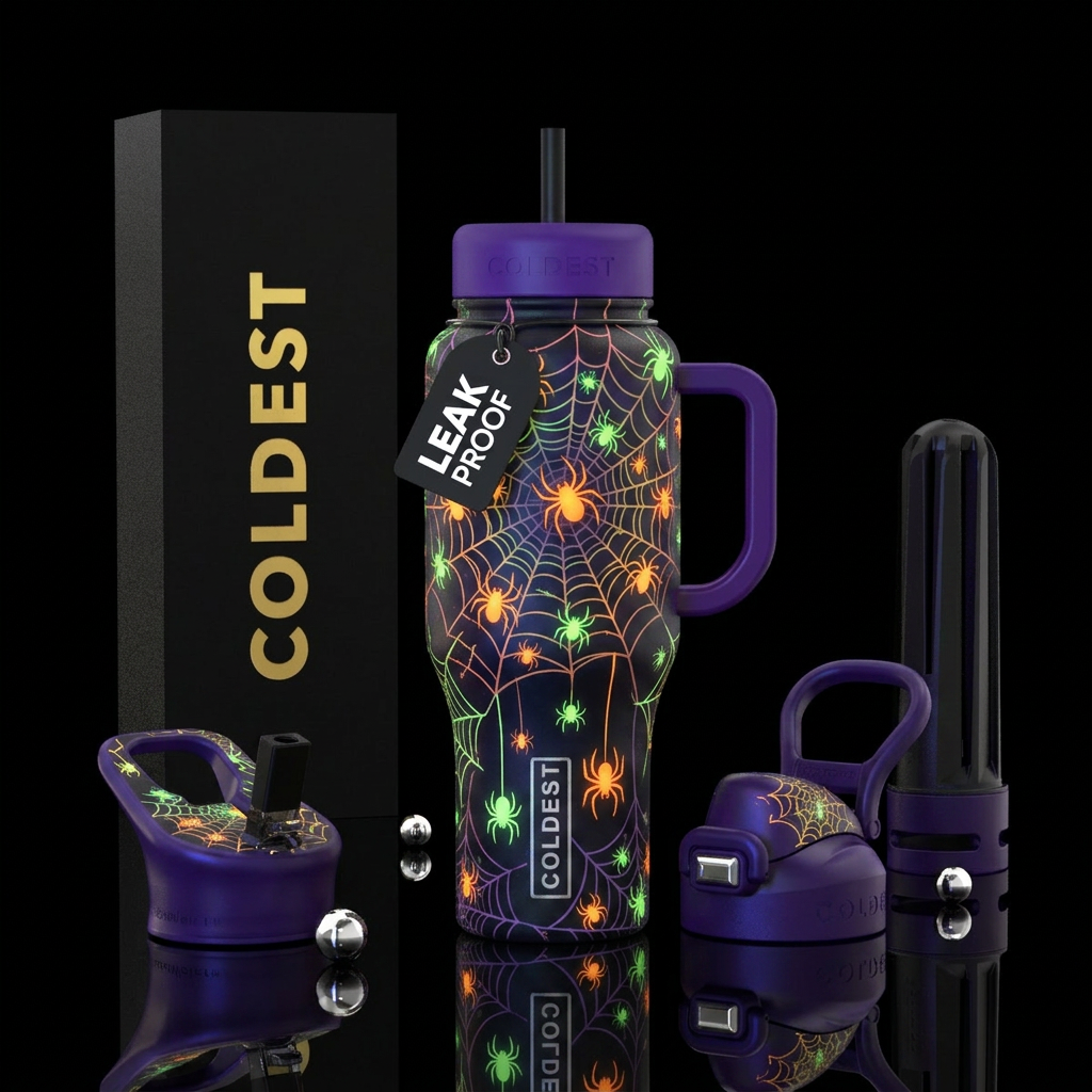 Halloween inbied glow in the dark stylistic spider... water bottle design