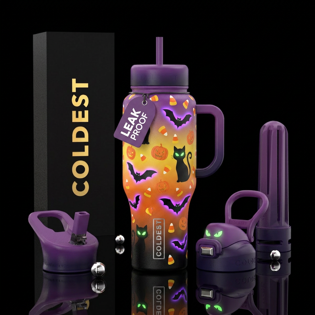 Halloween colors ombred with candy corns, pumpkins... water bottle design