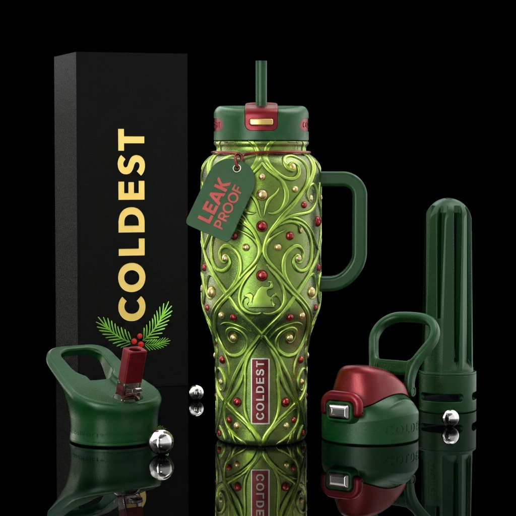 The grinch inspired, vibrant, magical, fantasy, mo... water bottle design