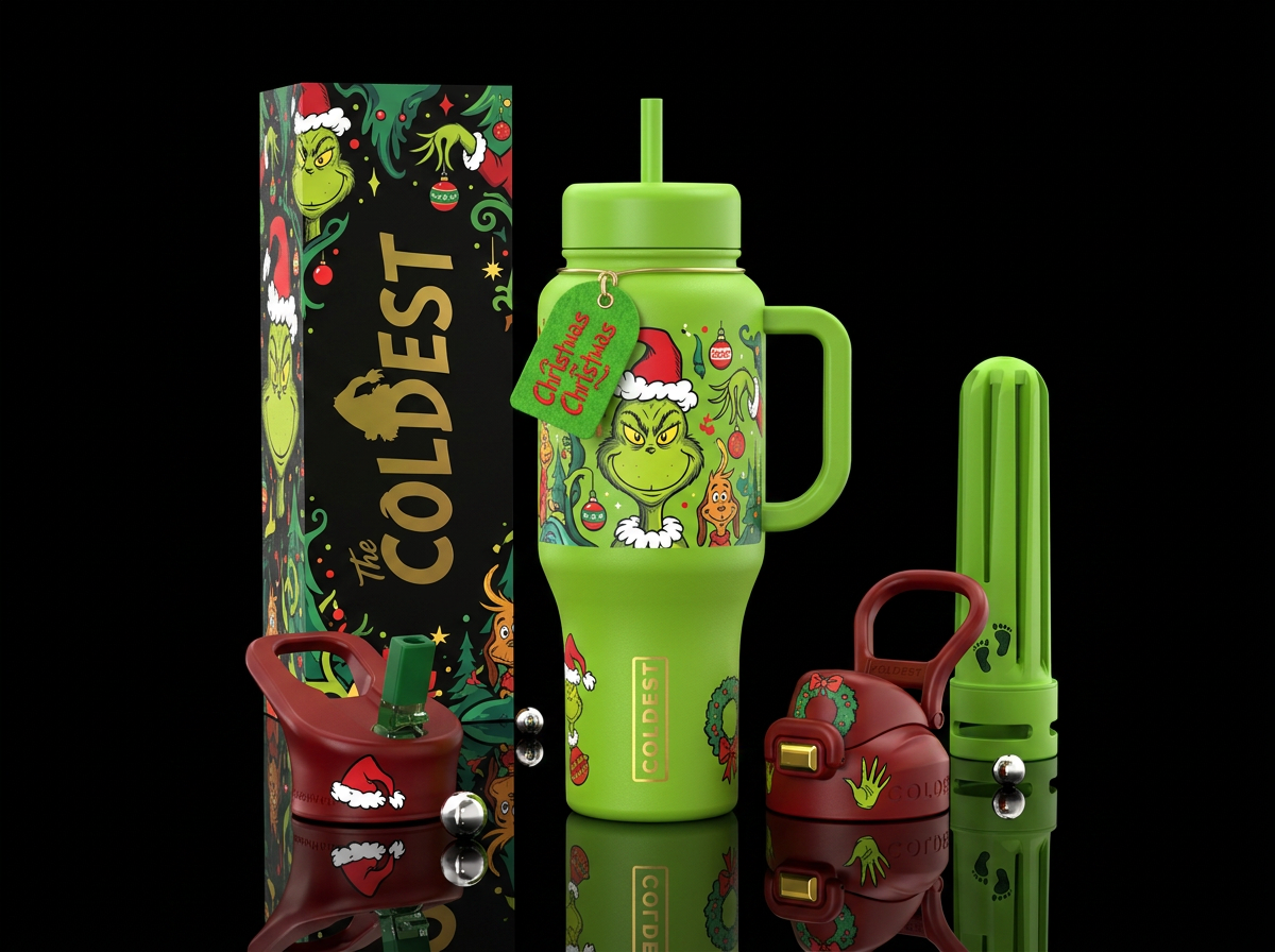 The grinch inspired, vibrant, magical, fantasy, mo... water bottle design