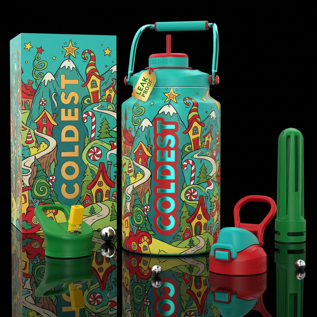 Whoville christmas inspired water bottle design