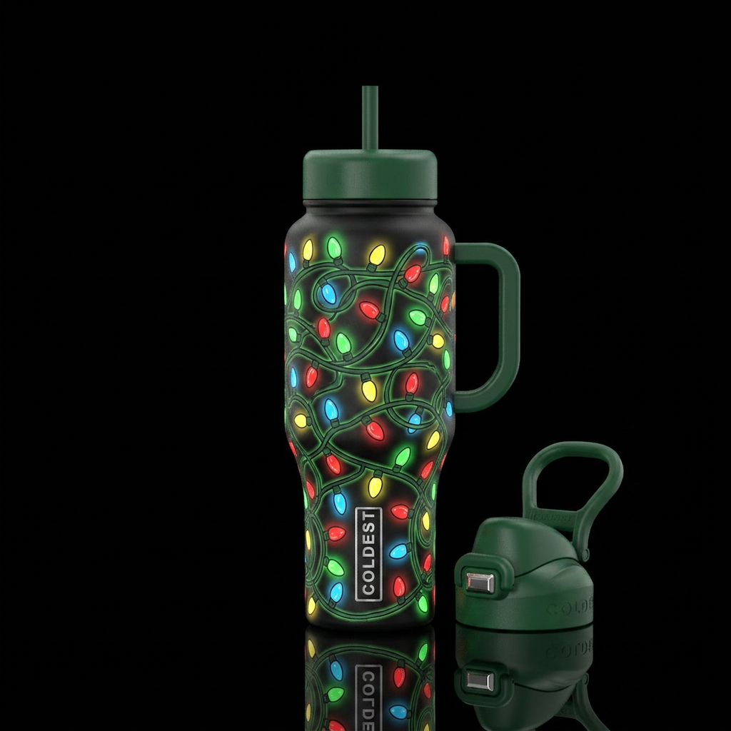 All tangled up glow in the dark lights hand drawn ... water bottle design