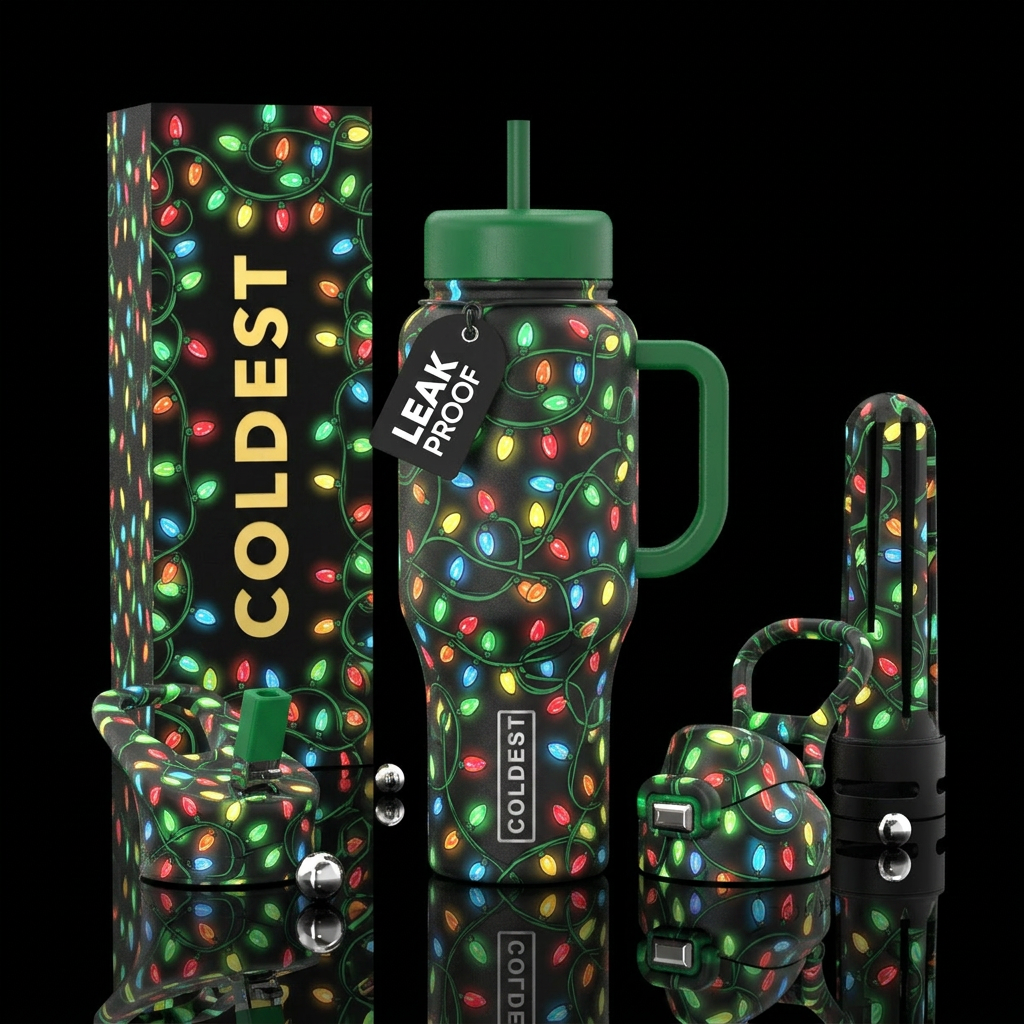 All tangled up glow in the dark lights hand drawn ... water bottle design