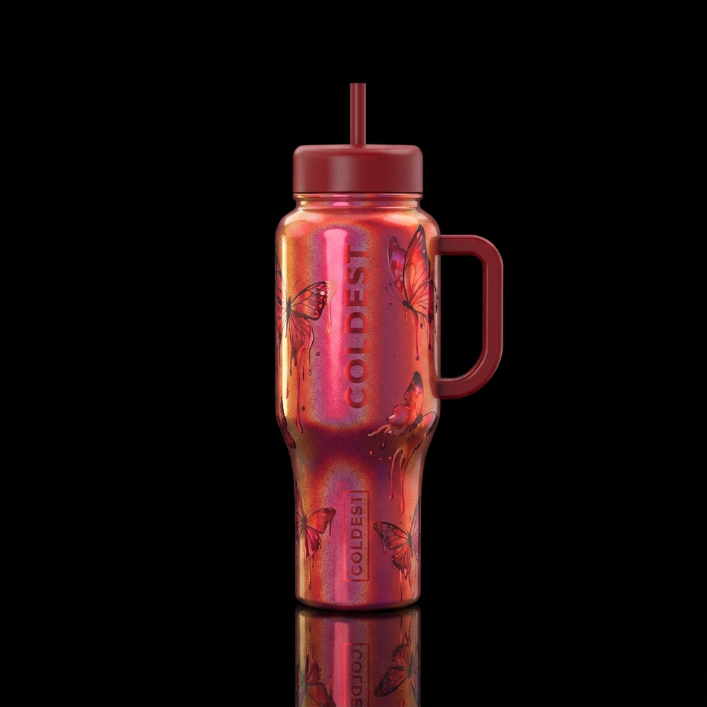 irridescent red chameleon shiny inbued with meltin... water bottle design
