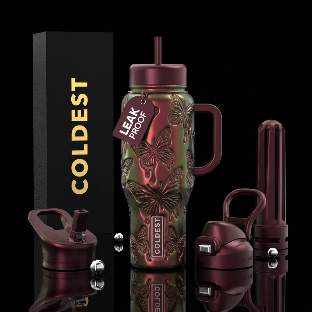 irridescent red chameleon shiny inbued with meltin... water bottle design