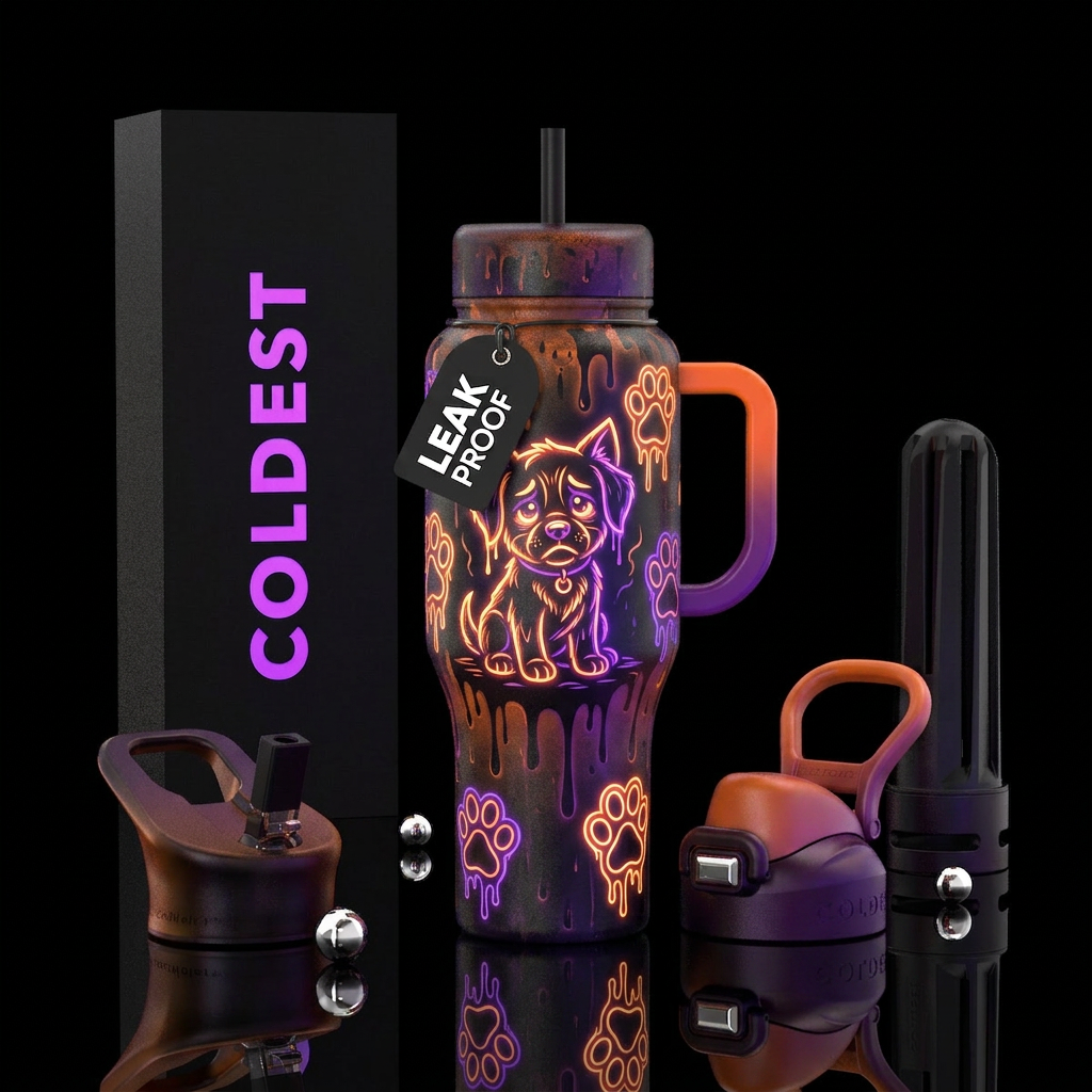 Halloween puppy inbued, glowie, vibrant, artistic,... water bottle design