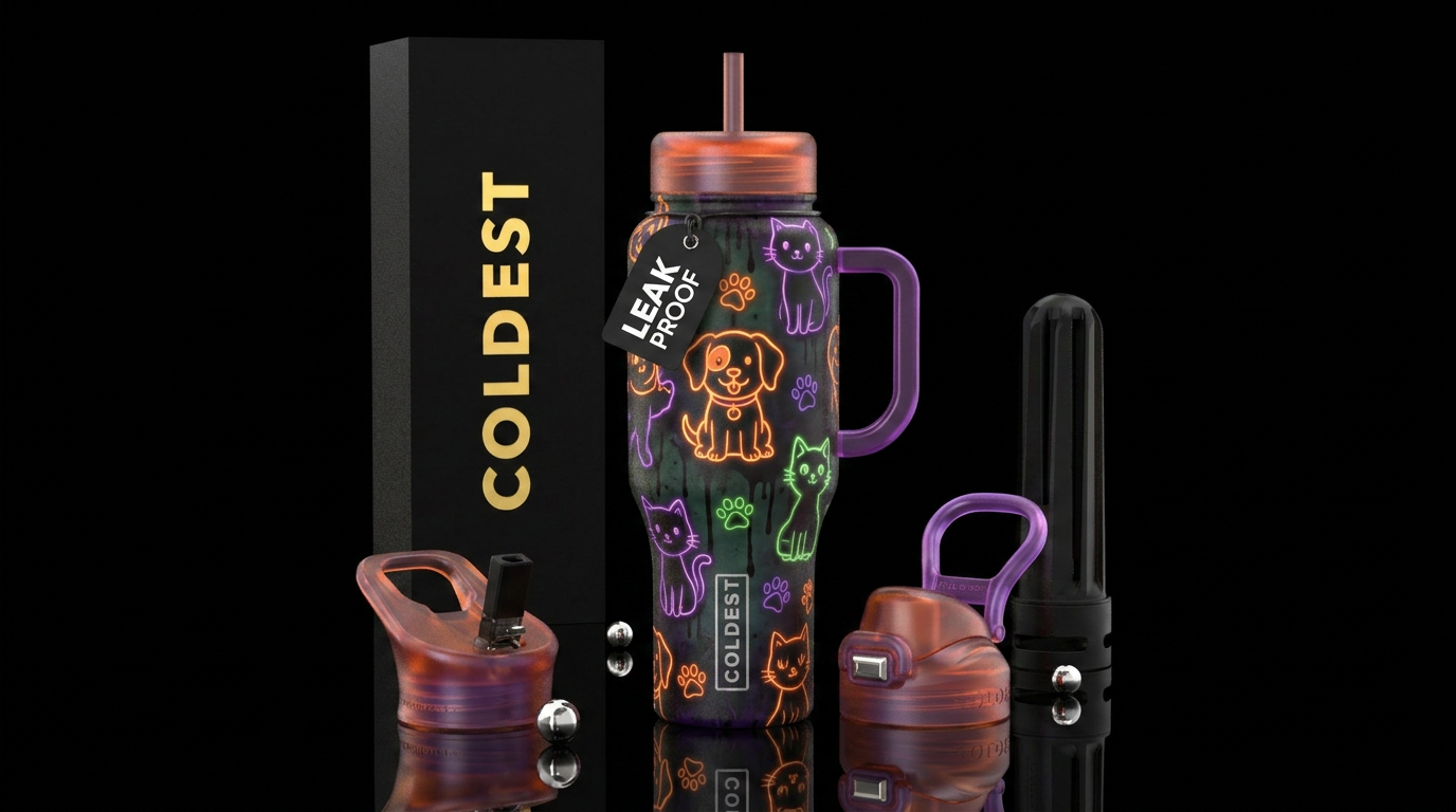 Halloween puppy inbued, glowie, vibrant, artistic,... water bottle design