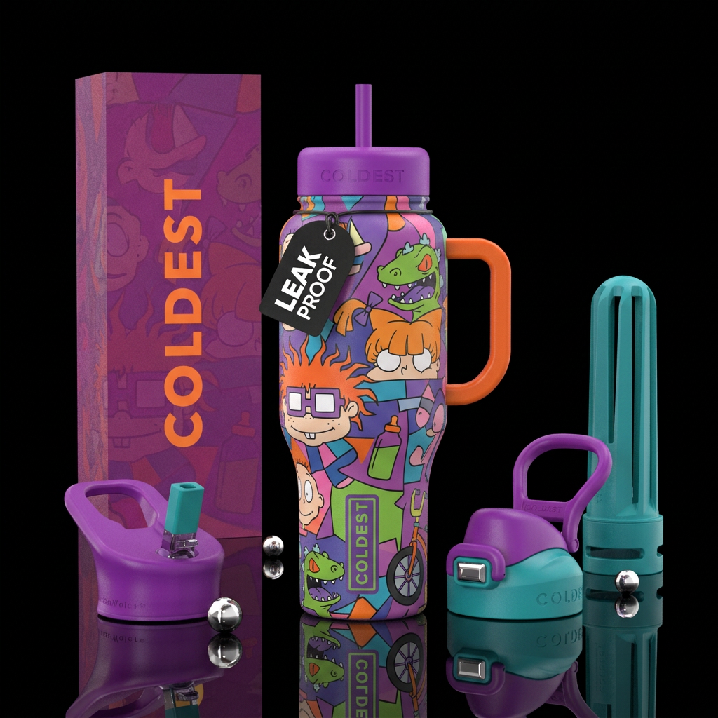 Rugrats inspired,cartoon, cute, funny, vibrant, st... water bottle design