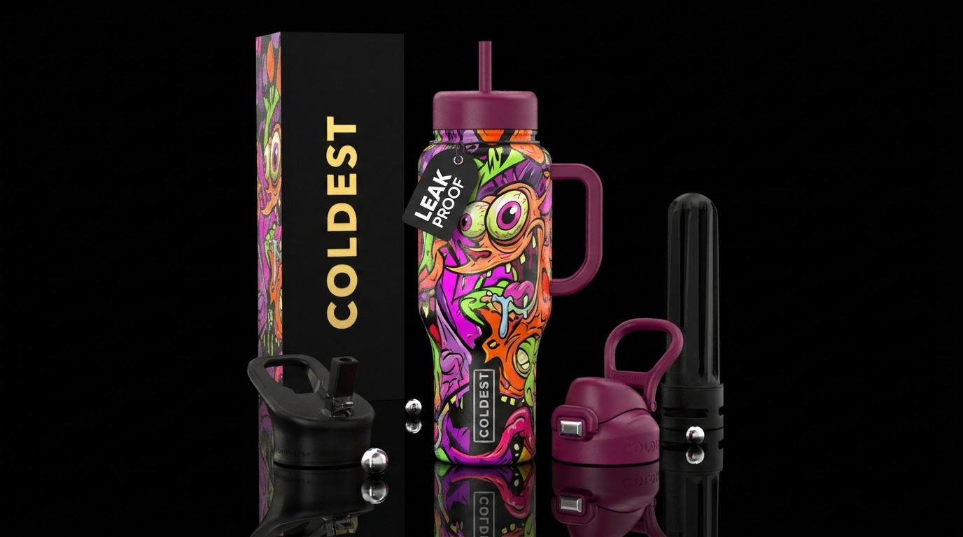 Ren and Stimpy inspired, funny, vibrant, modern, a... water bottle design