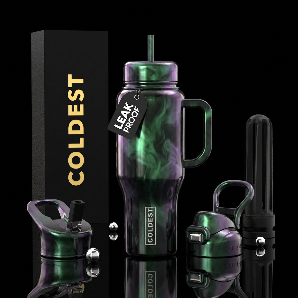Witches potion metallic black and opalescent green... water bottle design