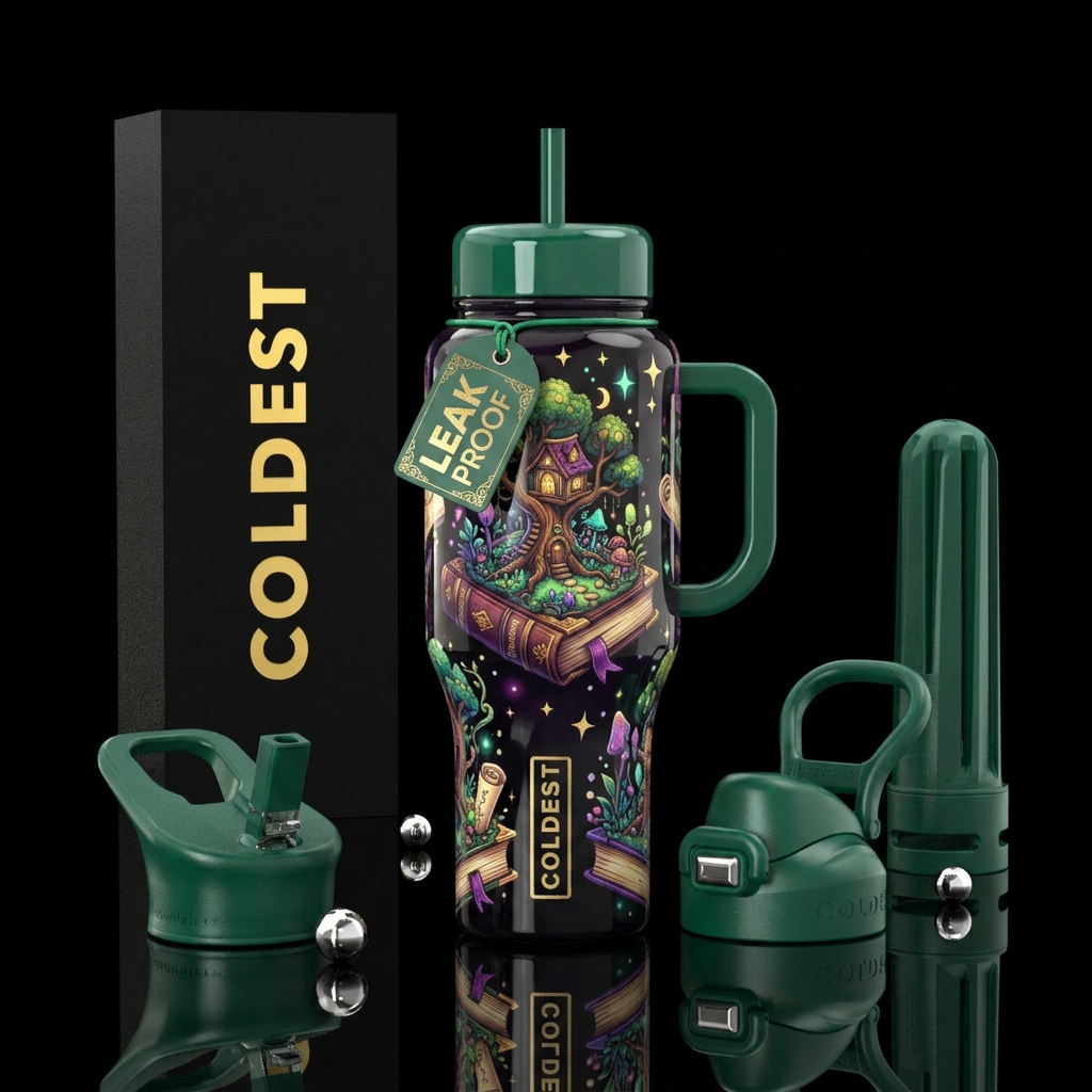 Book lovers dream, artistic, luxurious, whimsical,... water bottle design