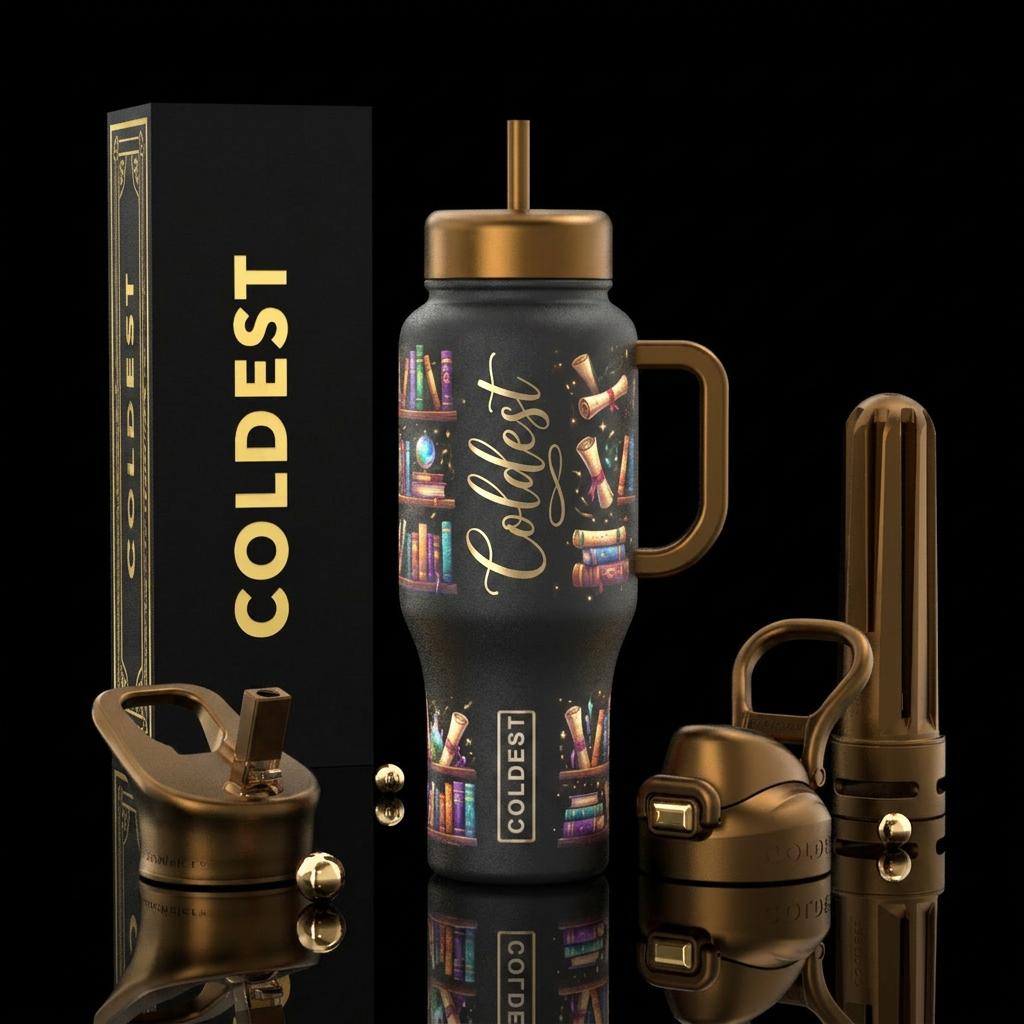 Book lovers dream, artistic, luxurious, whimsical,... water bottle design