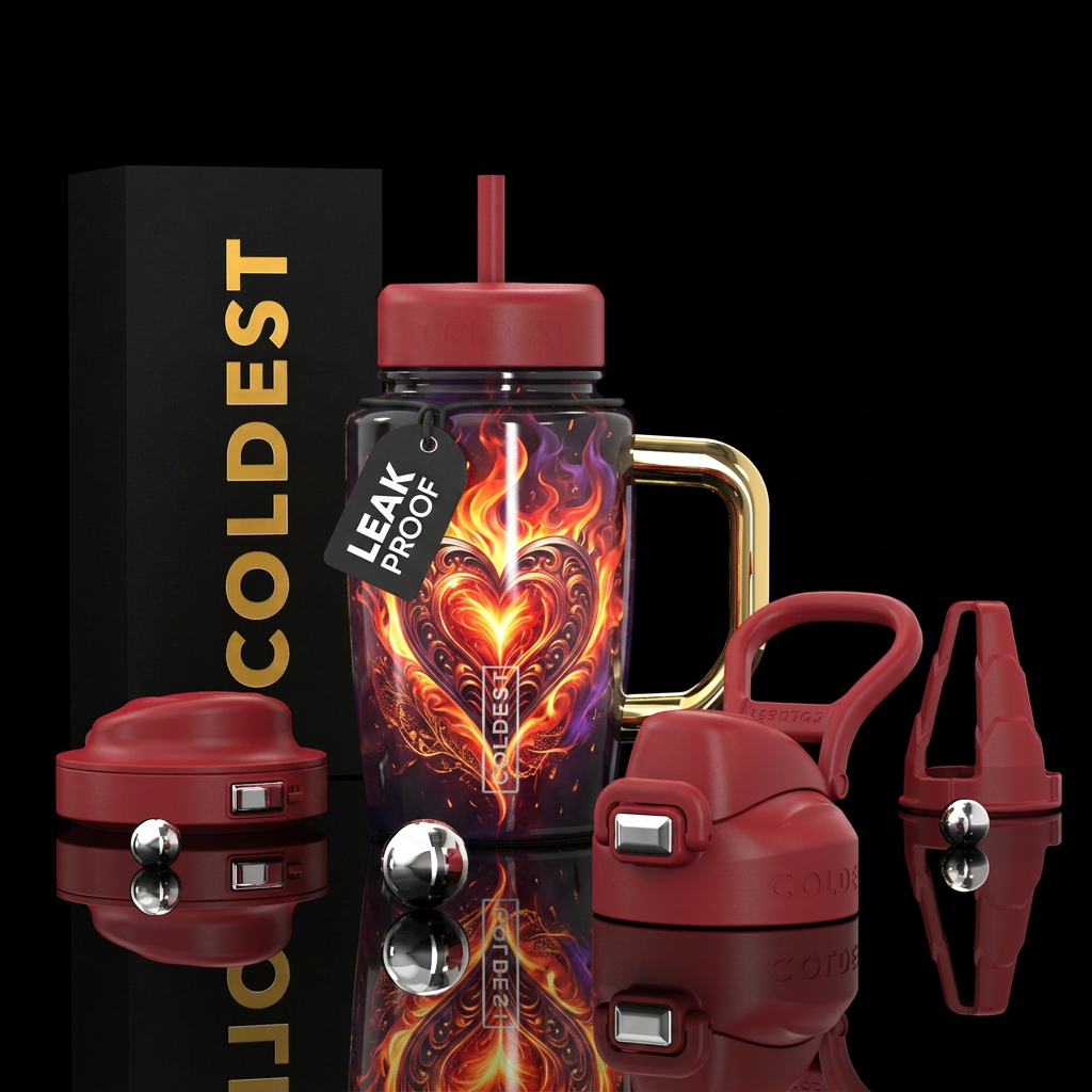 Firey heart, vibrant, beautiul, stylistic, artisti... water bottle design