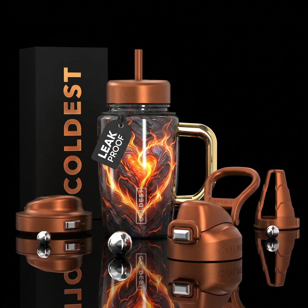 Firey heart, vibrant, beautiul, stylistic, artisti... water bottle design