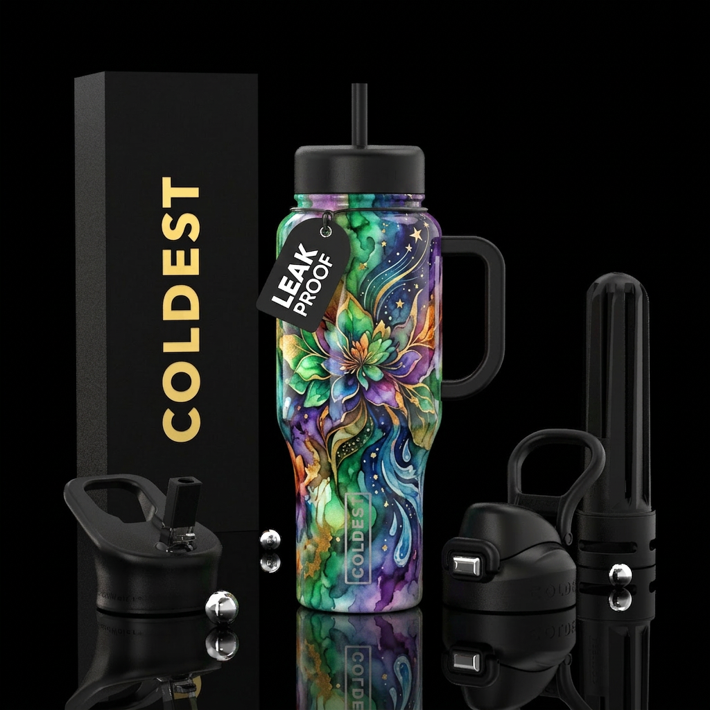 Meaning of life, shiny, vibrant, beautiul, dramati... water bottle design