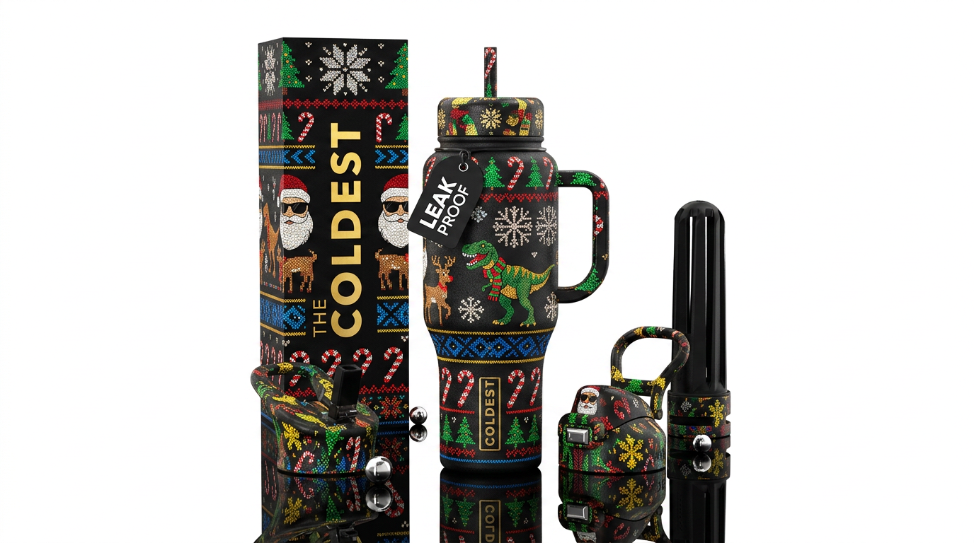 Ugly sweater christmas inspired, vibrant, modern, ... water bottle design