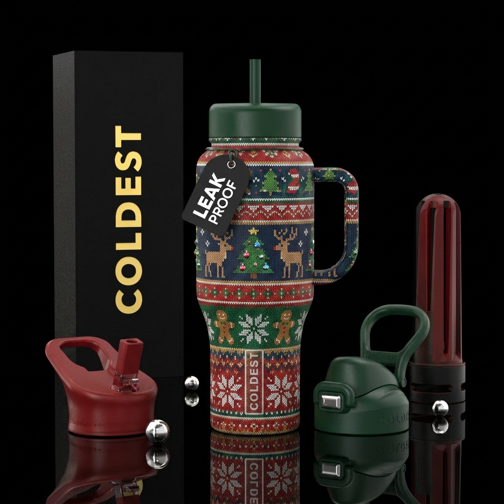 Ugly sweater christmas inspired, vibrant, modern, ... water bottle design