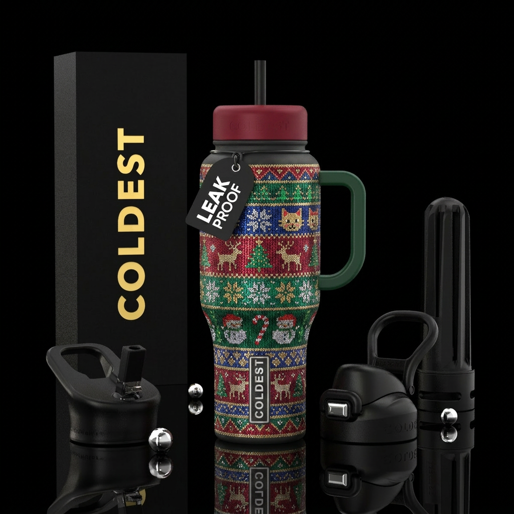 Ugly sweater christmas inspired, vibrant, modern, ... water bottle design