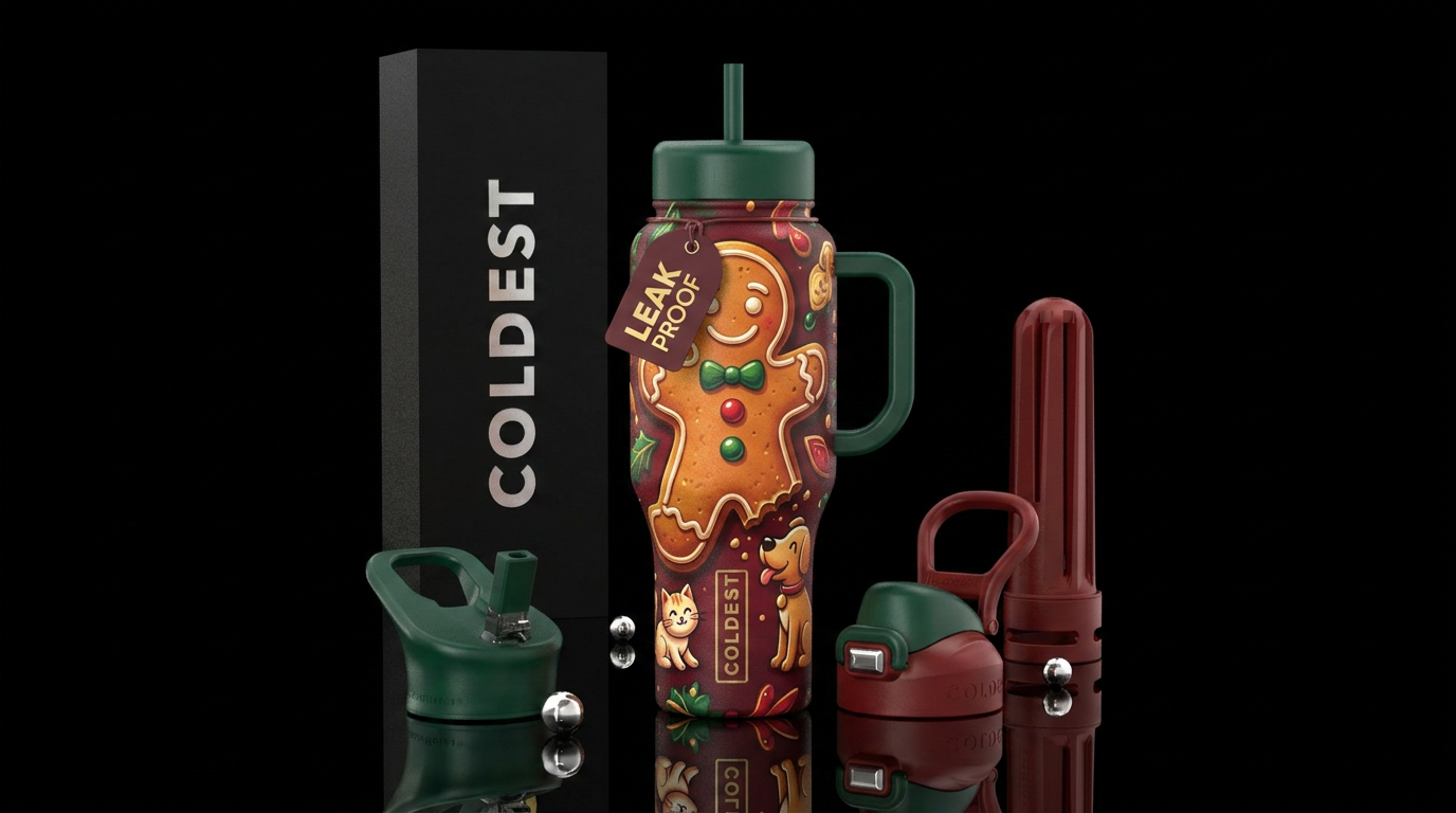 Funny gingerbread man with leg bit off from cat an... water bottle design