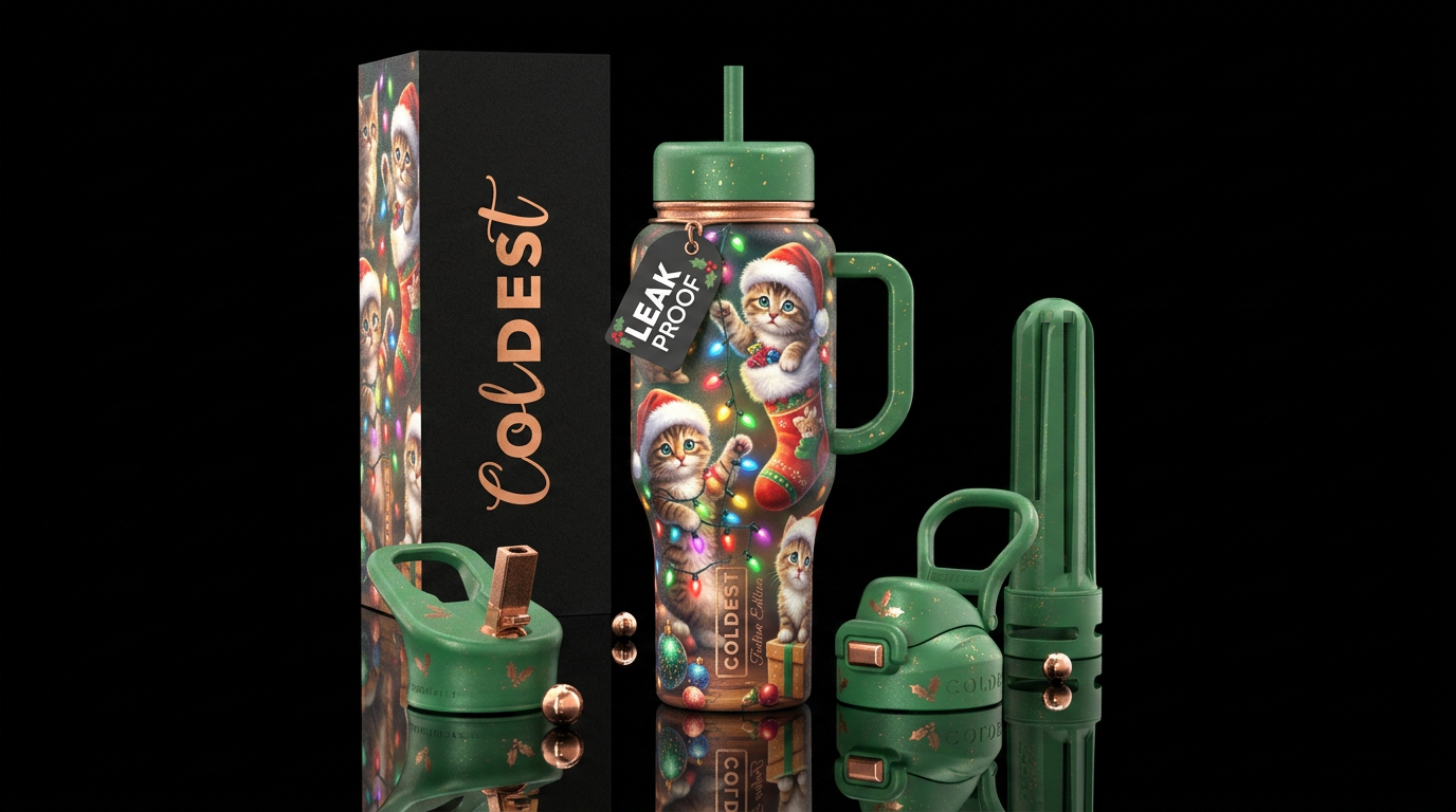 Funny cute christmas kittens wearing Santa hats wi... water bottle design