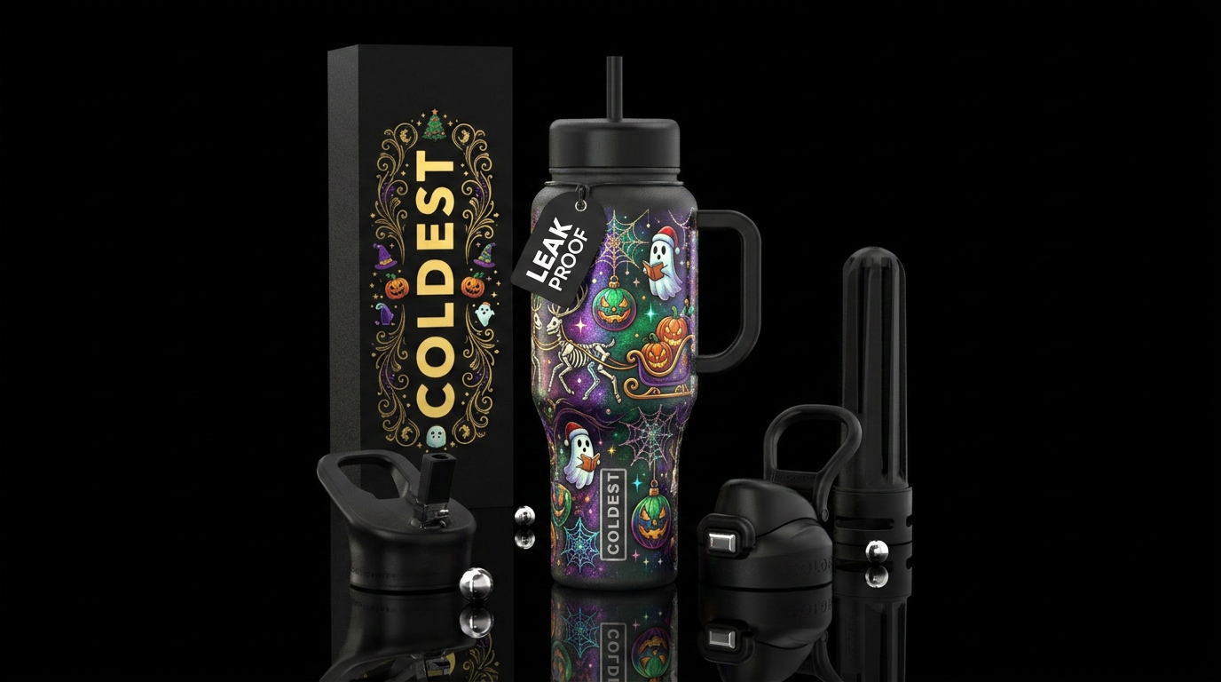 Halloween Christmas Mashup, inbued, luxurious, mod... water bottle design