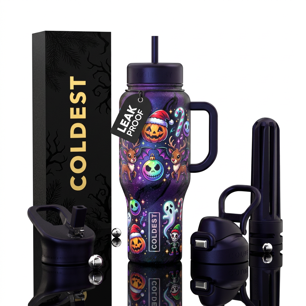 Halloween Christmas Mashup, inbued, luxurious, mod... water bottle design