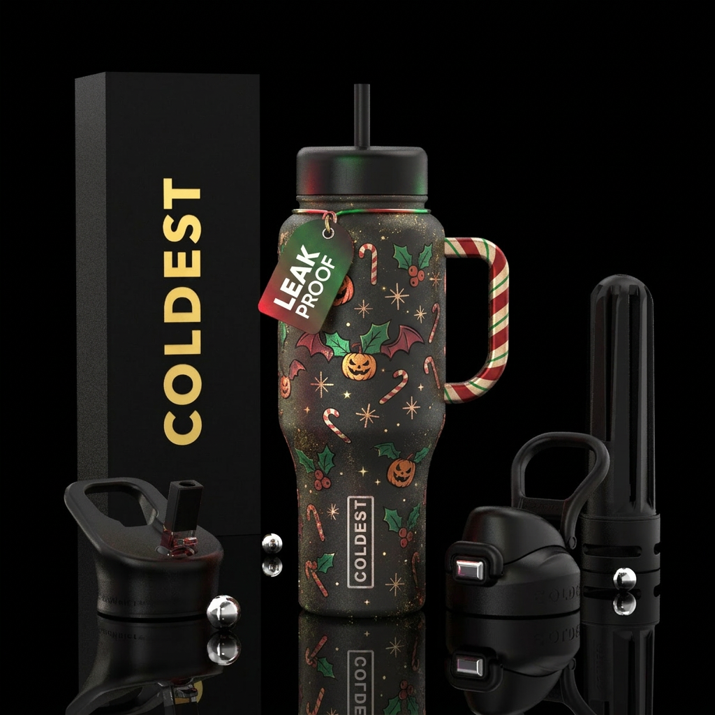 Halloween Christmas Mashup, inbued, luxurious, mod... water bottle design