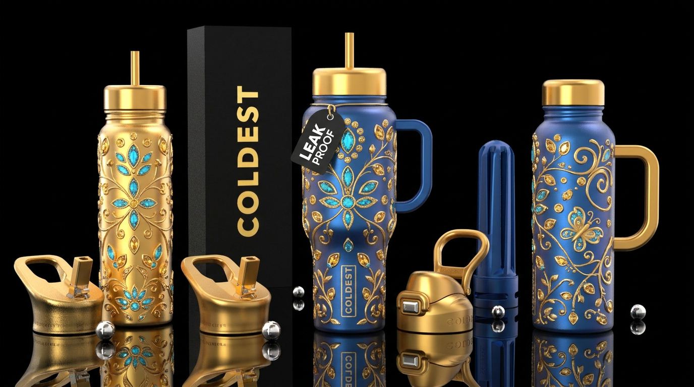 Enchanted Topaz, shiny, modern, vibrant, luxurious... water bottle design