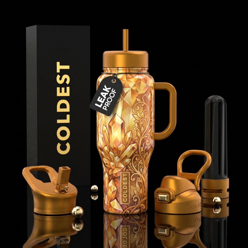 Enchanted Topaz, shiny, modern, vibrant, luxurious... water bottle design