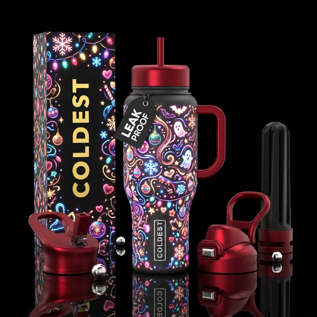 Holiday Mashup, modern, luxurious, artistic, styli... water bottle design