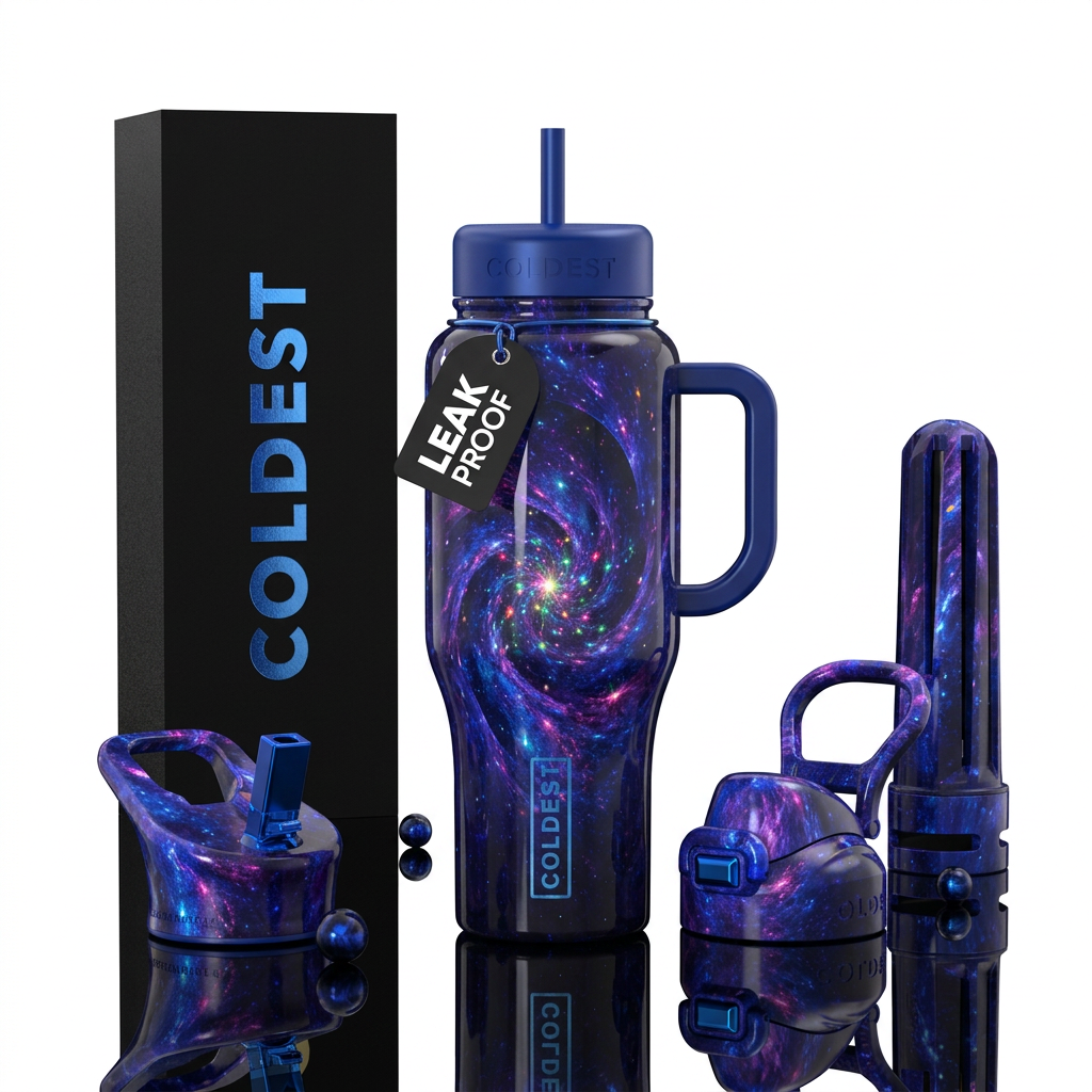Sapphire Nova inbued, shiny, stylistic, luxurious,... water bottle design