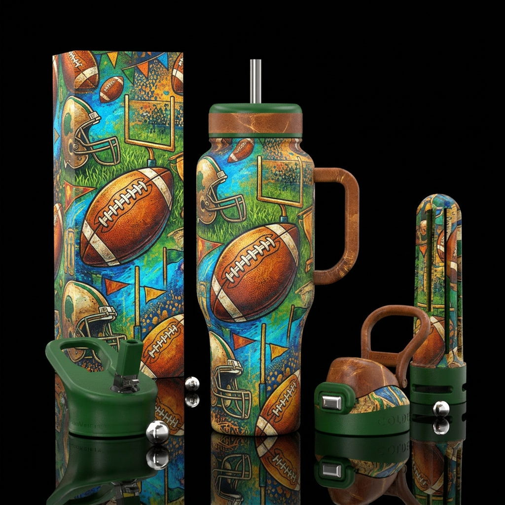 I dream of football inspired, modern, stylistic, r... water bottle design
