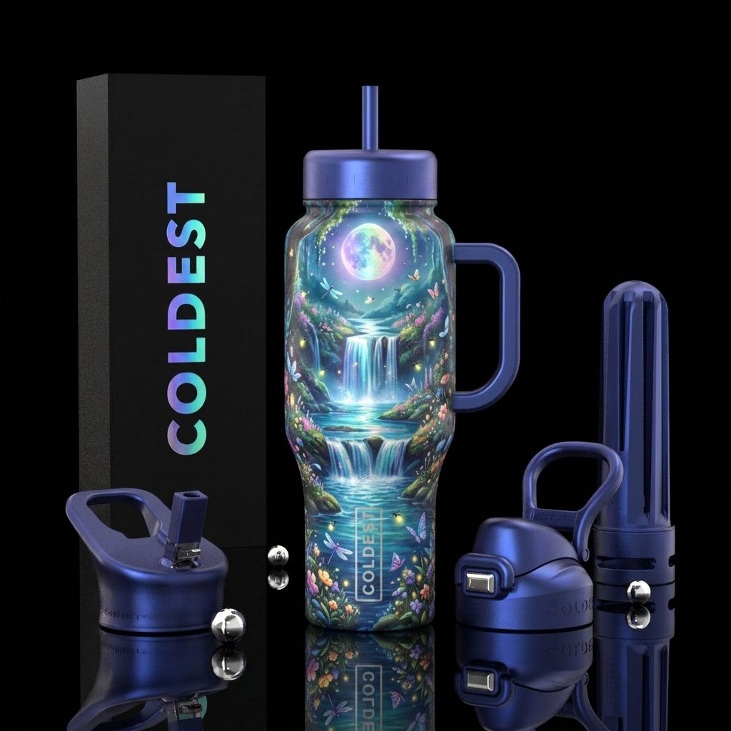 Majestic watefall with shimmering waters enchanted... water bottle design
