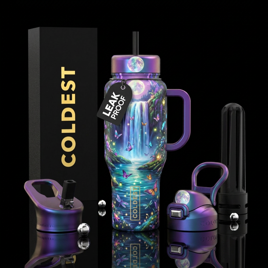 Majestic watefall with shimmering waters enchanted... water bottle design