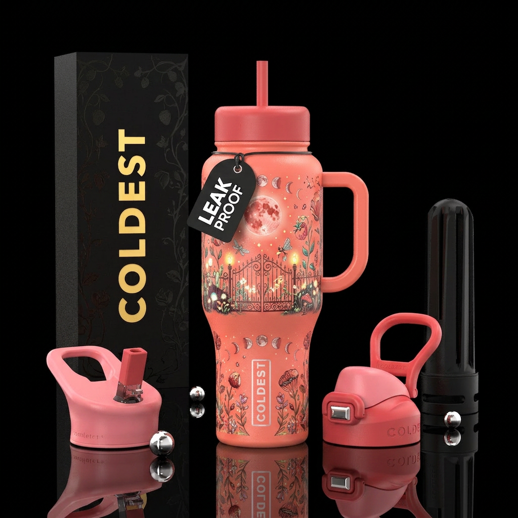 Enchanting Strawberry colored Moon inspired, encha... water bottle design
