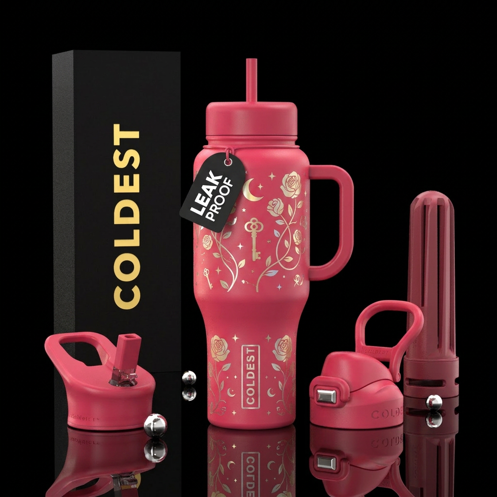 Enchanting Strawberry colored Moon inspired, encha... water bottle design