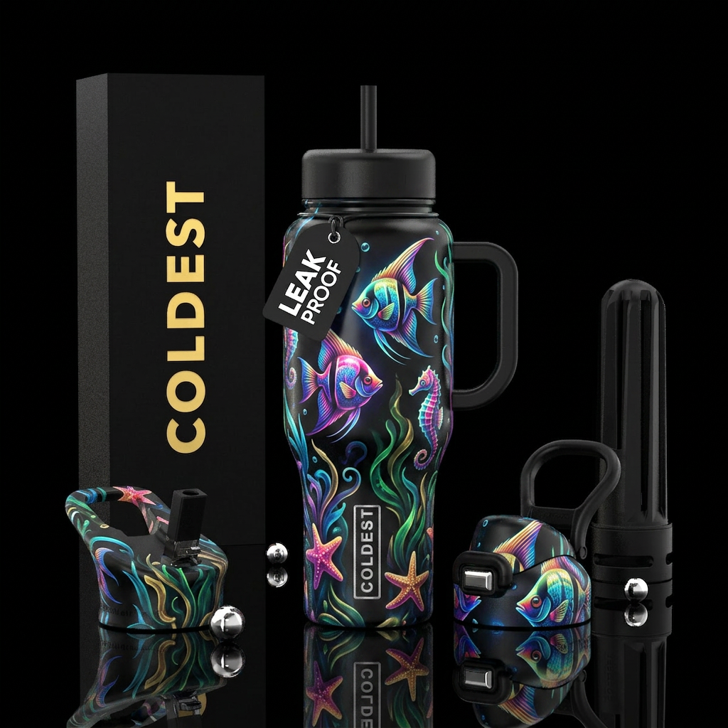 glowie, angelfish, vibrant, magical, luxurious, ar... water bottle design