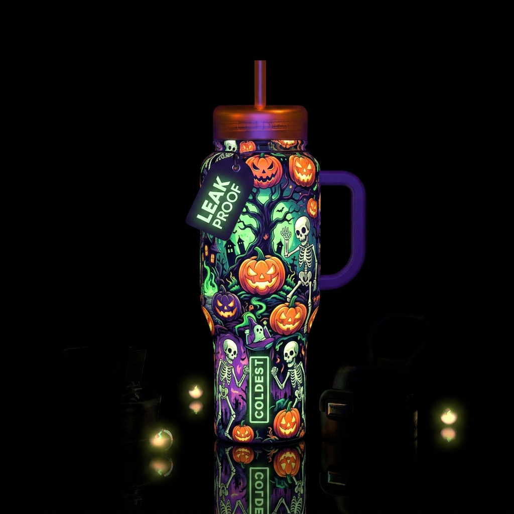 Glow in the dark jack o lanterns Halloween inbued ... water bottle design