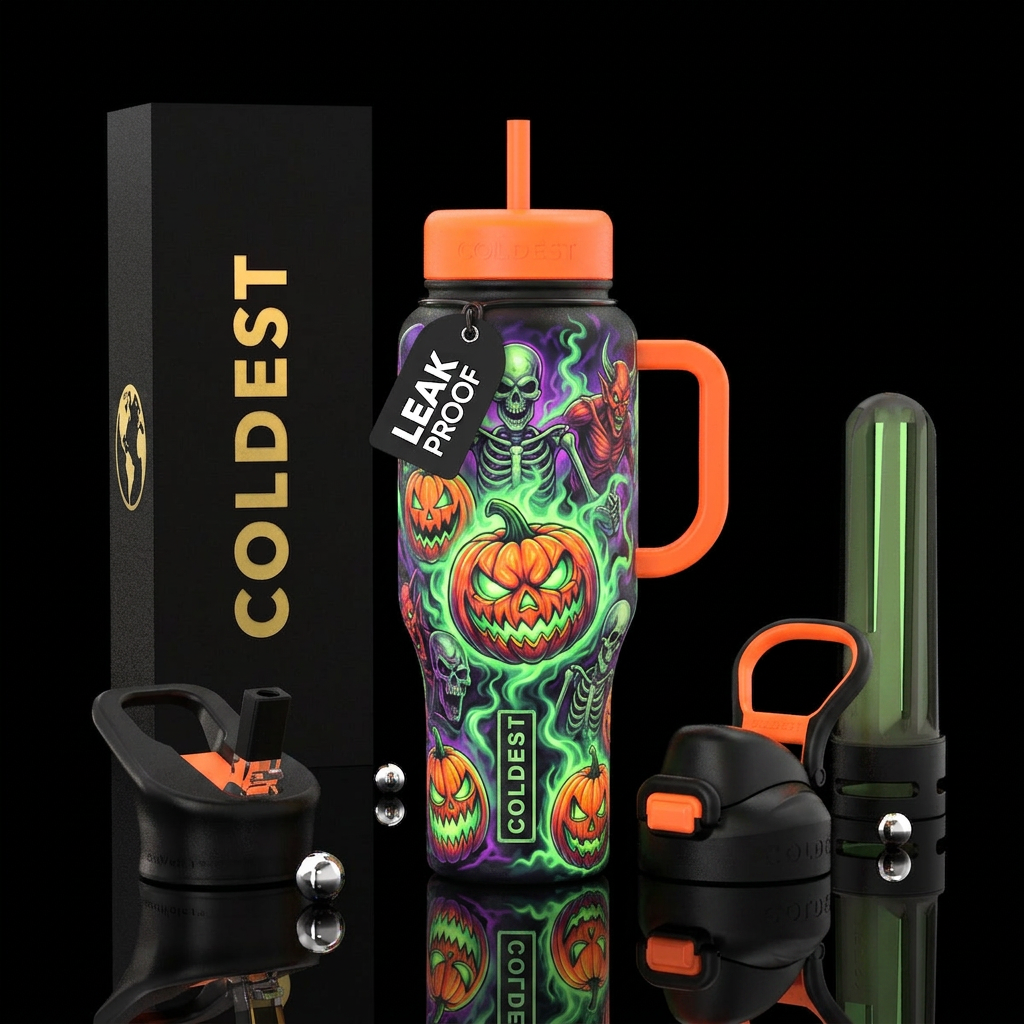 Glow in the dark jack o lanterns Halloween inbued ... water bottle design