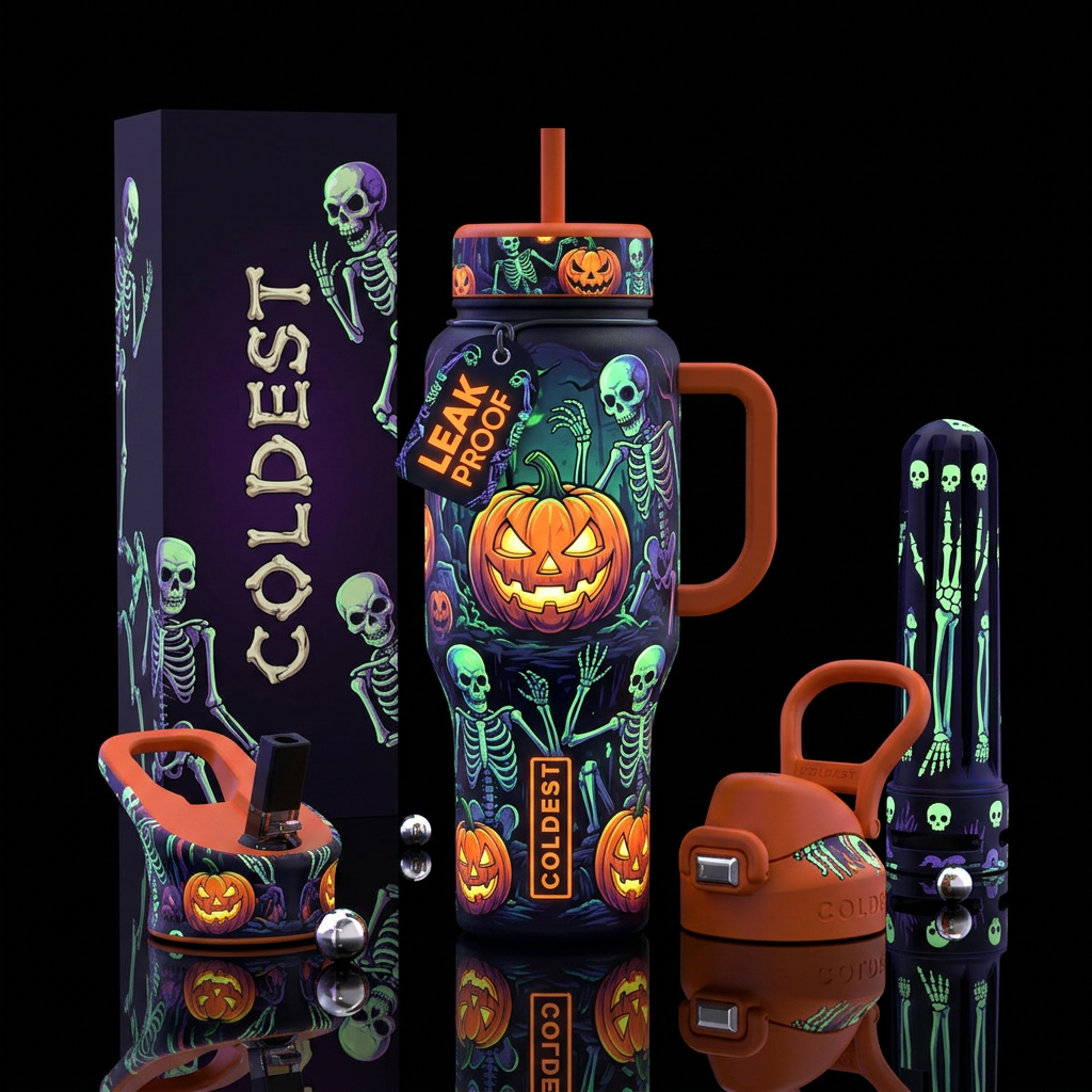 Glow in the dark jack o lanterns Halloween inbued ... water bottle design