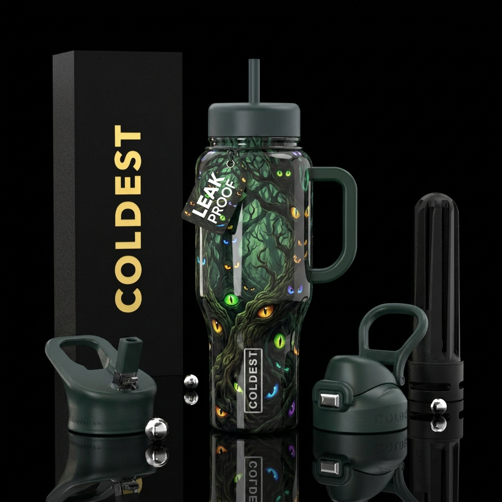 Haunted forest inbued glow in the dark eyes, scary... water bottle design